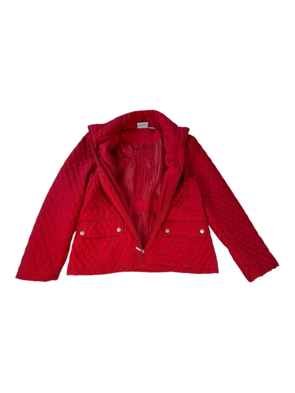 Jane Ashley Red Quilted Zip Front Jacket Womens Medium Lightweight Puffer Coat